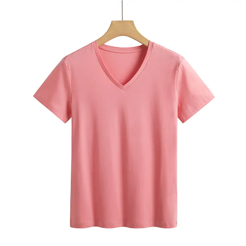 Women Mercerized Cotton V-Neck T-Shirt Green - Image 13