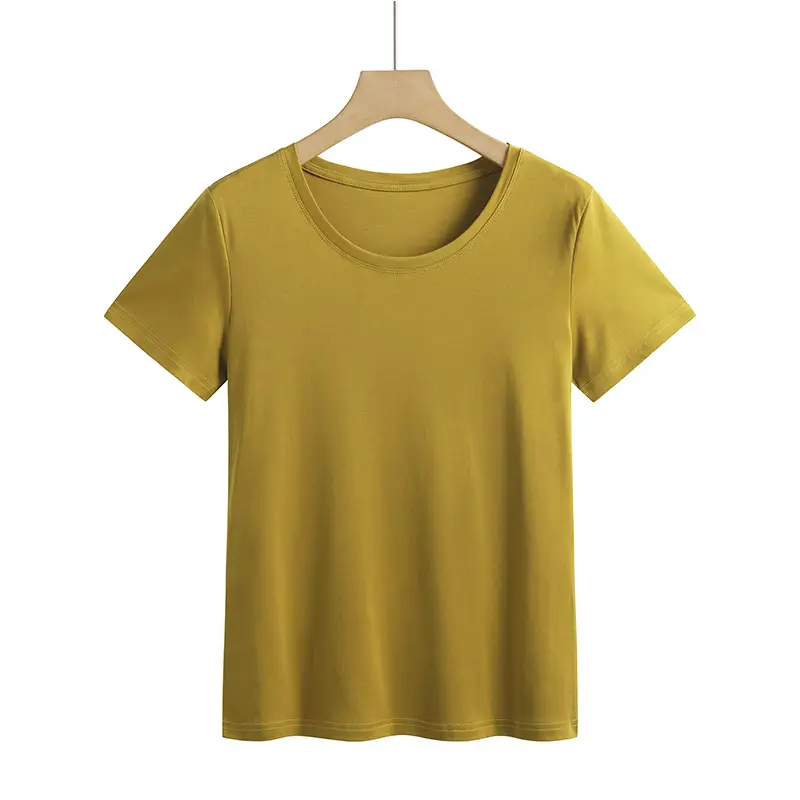 Women Mercerized Cotton V-Neck T-Shirt Green - Image 20