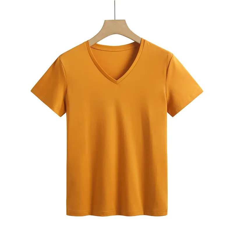 Women Mercerized Cotton V-Neck T-Shirt Green - Image 21