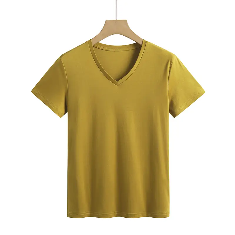Women Mercerized Cotton V-Neck T-Shirt Green - Image 22