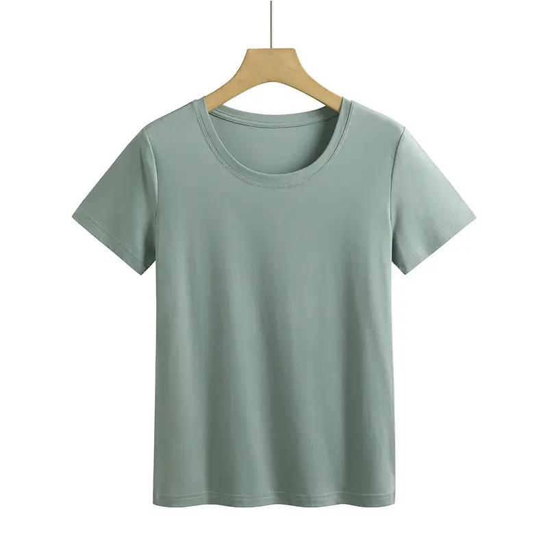 Women Mercerized Cotton V-Neck T-Shirt Green - Image 6