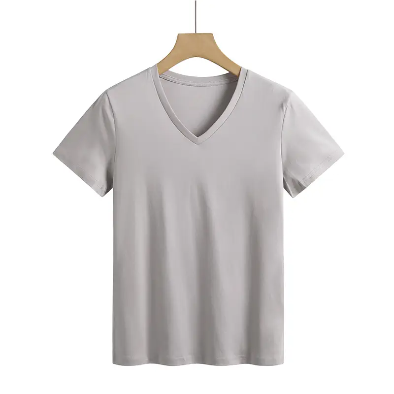 Women Mercerized Cotton V-Neck T-Shirt Green - Image 8