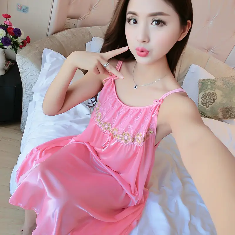 Pink Silk Nightgown for Women Large Size - Image 13