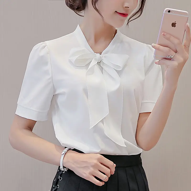Women's Pink Chiffon Tie Neck Shirt Slim Fit - Image 4