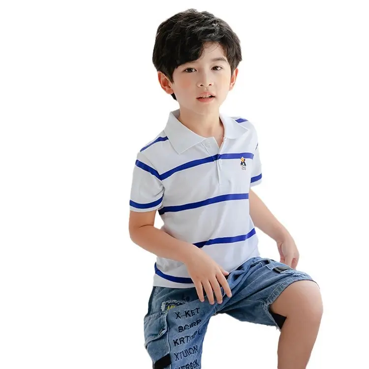 Orange Striped Boys Polo Shirt Large Medium Cotton