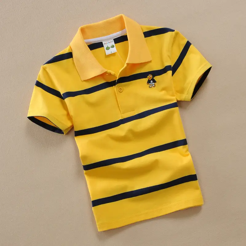 Orange Striped Boys Polo Shirt Large Medium Cotton