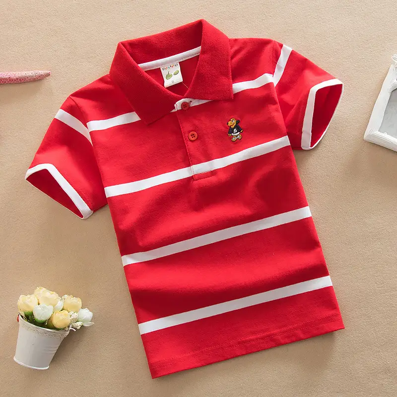 Orange Striped Boys Polo Shirt Large Medium Cotton