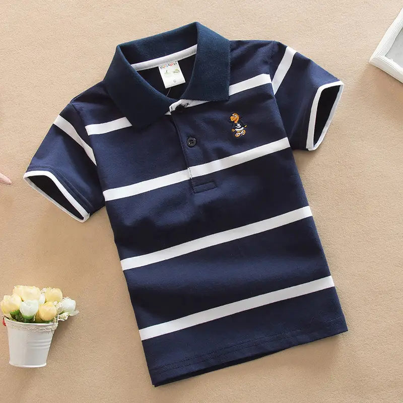 Orange Striped Boys Polo Shirt Large Medium Cotton