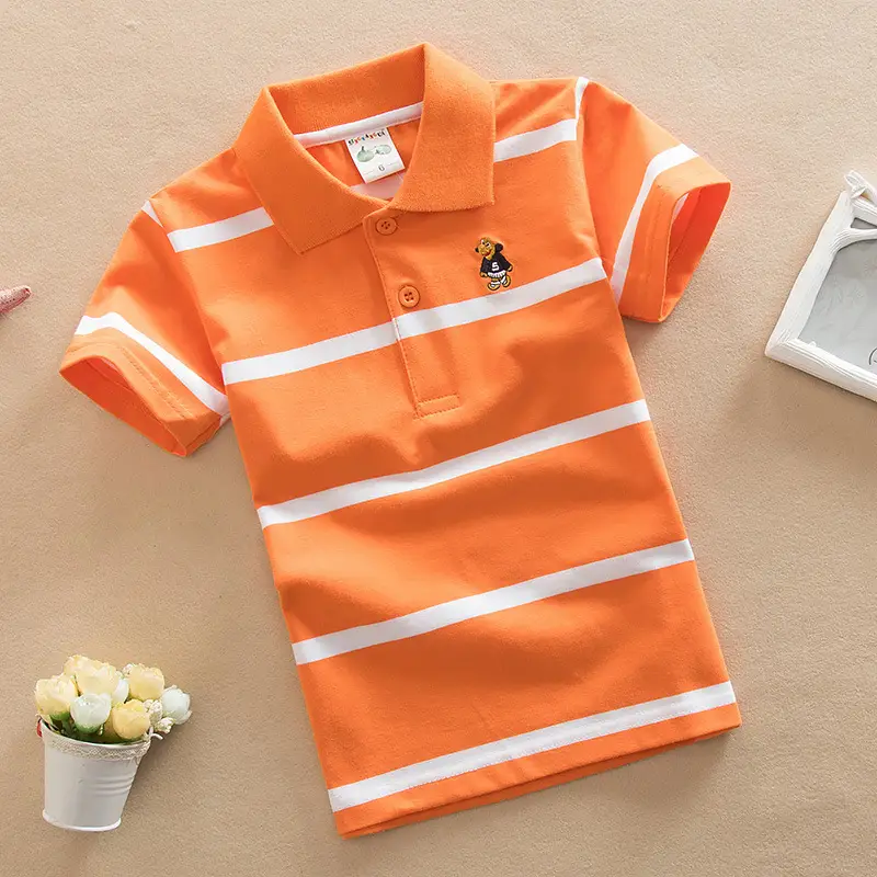 Orange Striped Boys Polo Shirt Large Medium Cotton