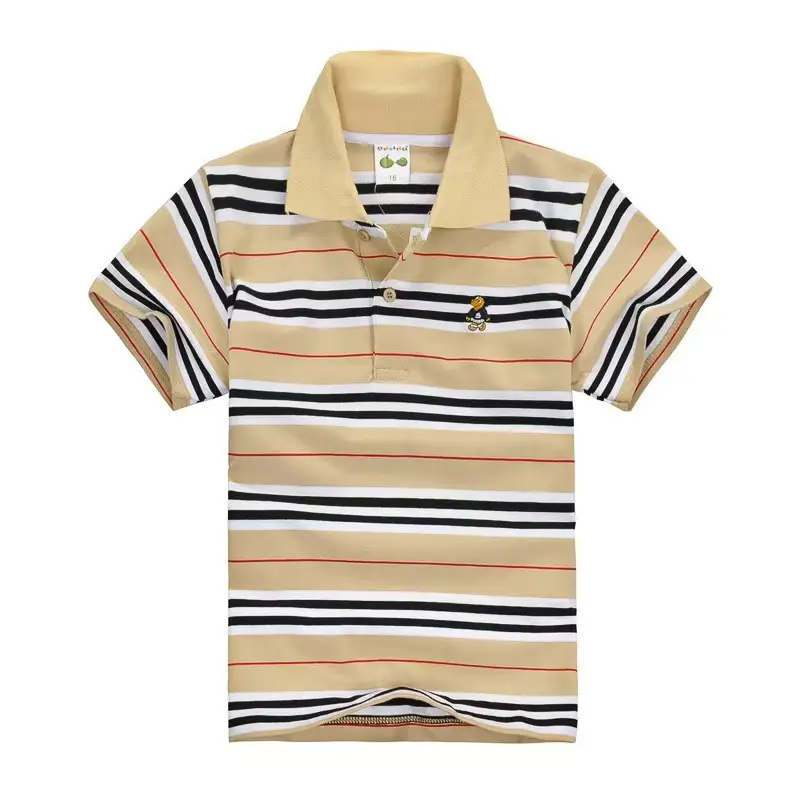 Orange Striped Boys Polo Shirt Large Medium Cotton