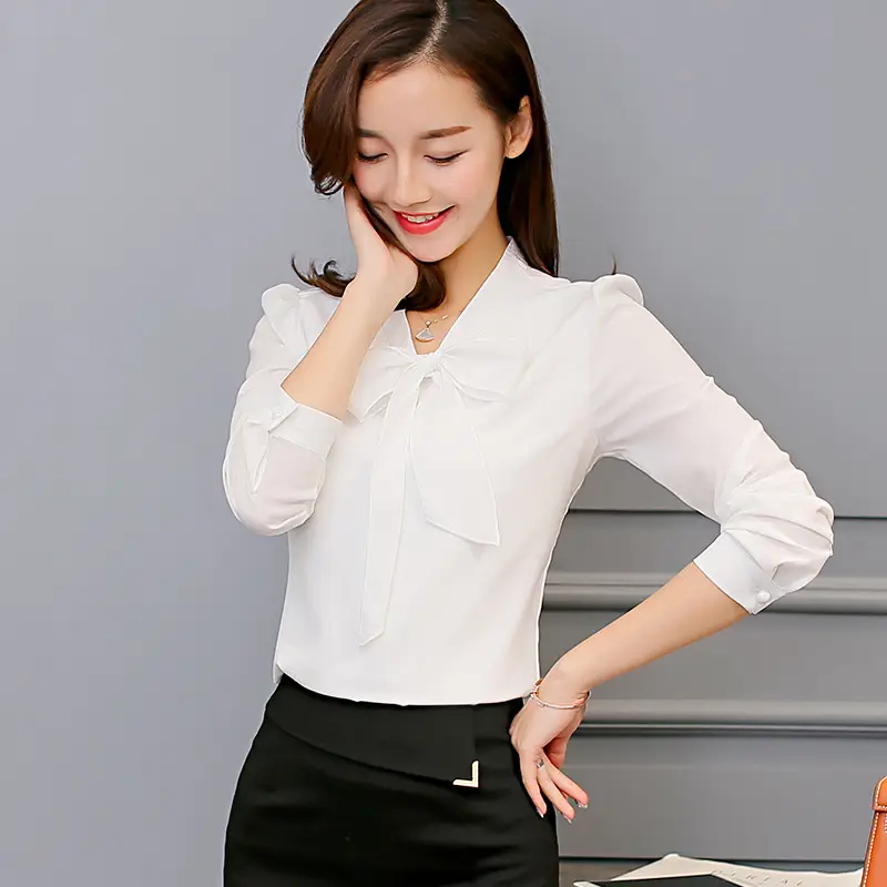 Caidaifei Women's Chiffon Long Sleeve Shirt Pink Bow - Image 7