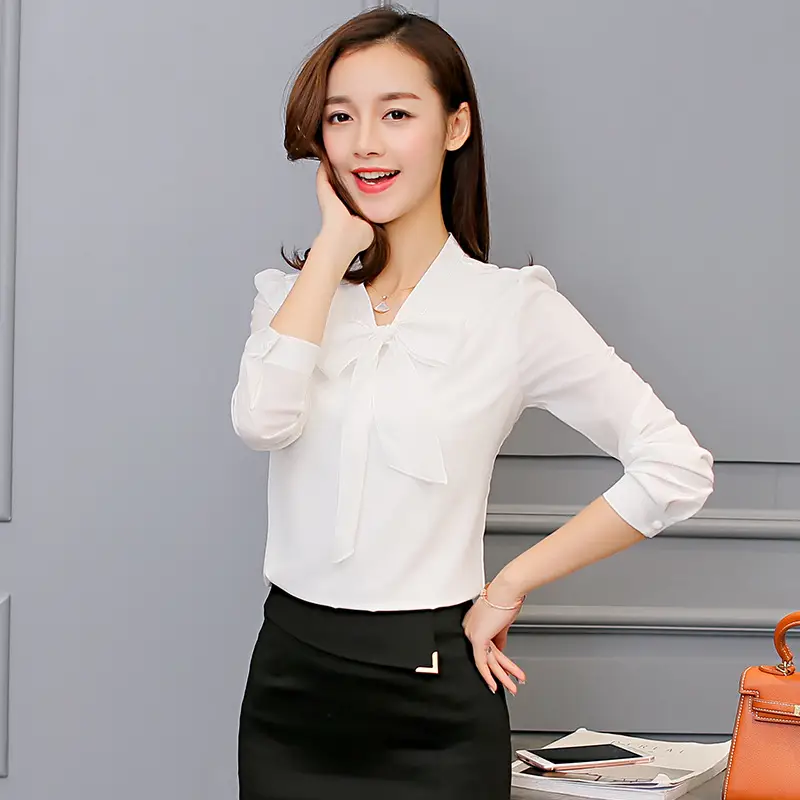 Caidaifei Women's Chiffon Long Sleeve Shirt Pink Bow - Image 8