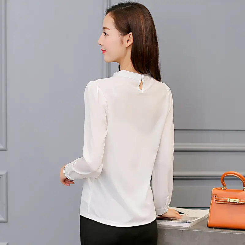 Caidaifei Women's Chiffon Long Sleeve Shirt Pink Bow - Image 9
