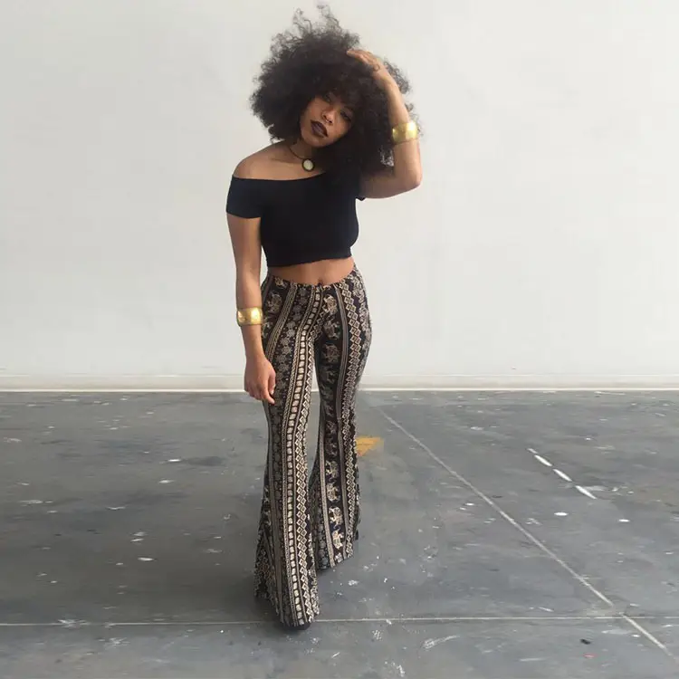 2019 New Women's Micro-Flared Hot Pants Bohemian Style Black - Image 3