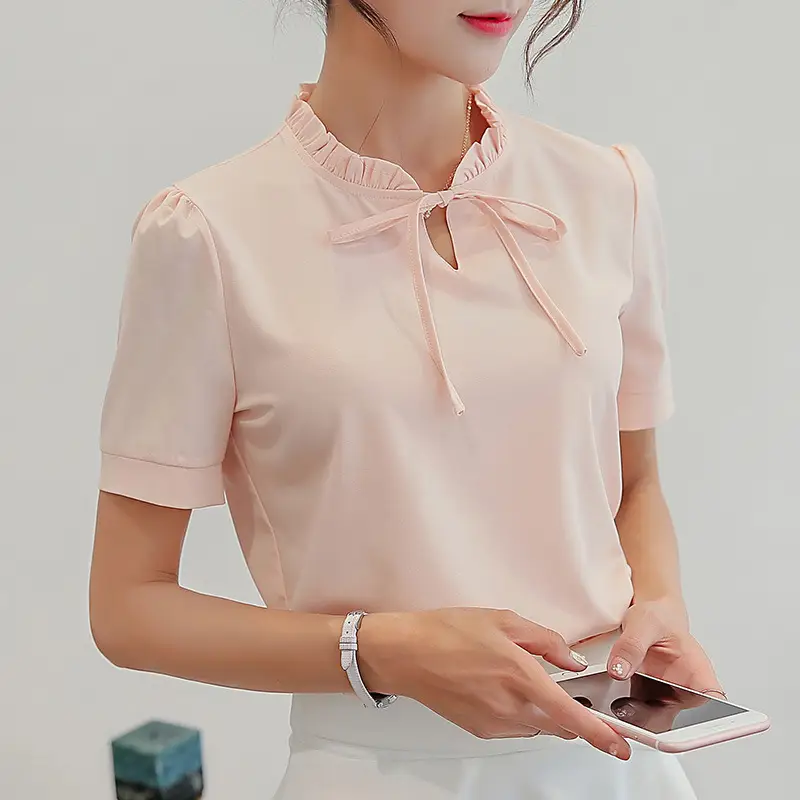 Women's Pink Chiffon Slim Fit Plus Base Shirt - Image 3
