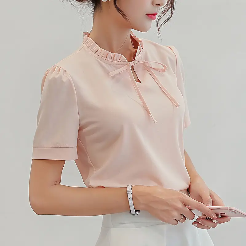 Women's Pink Chiffon Slim Fit Plus Base Shirt - Image 4