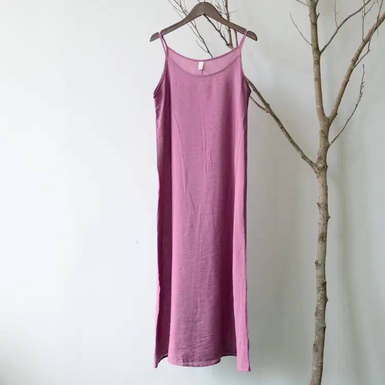 Silk Cotton Long Skirt Nightgown Plus Size Purple