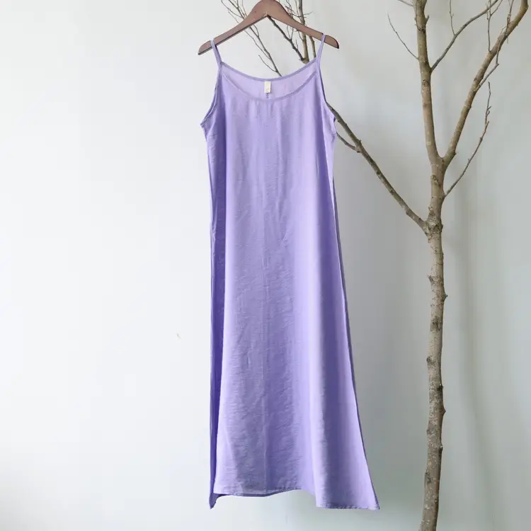 Silk Cotton Long Skirt Nightgown Plus Size Purple