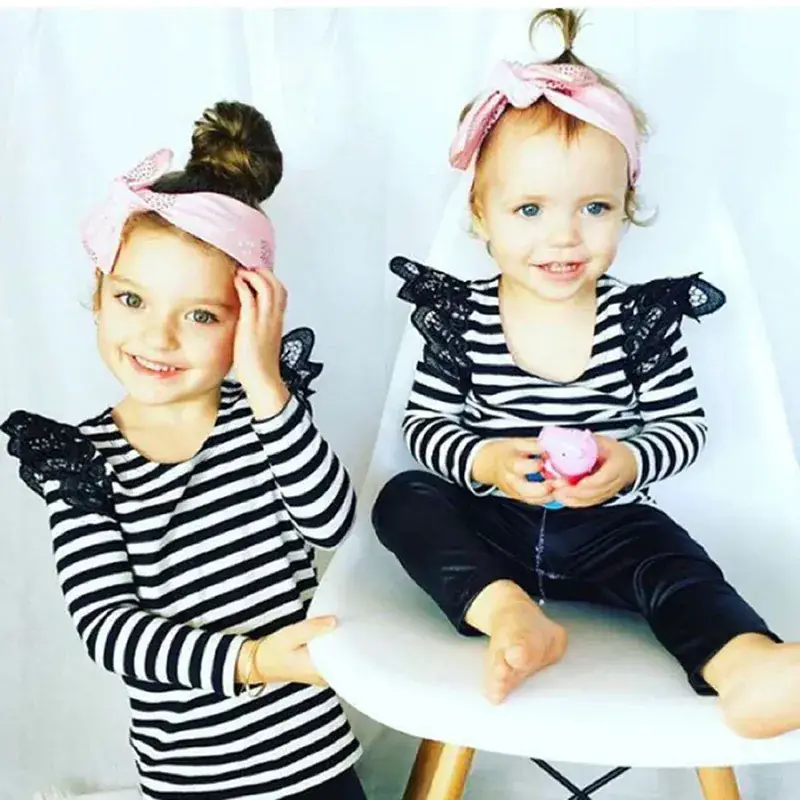 Girls Striped Lace T-Shirt Set Spring Autumn - Image 5