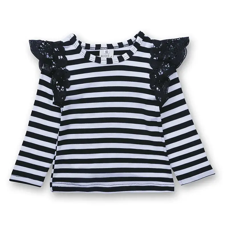 Girls Striped Lace T-Shirt Set Spring Autumn - Image 4