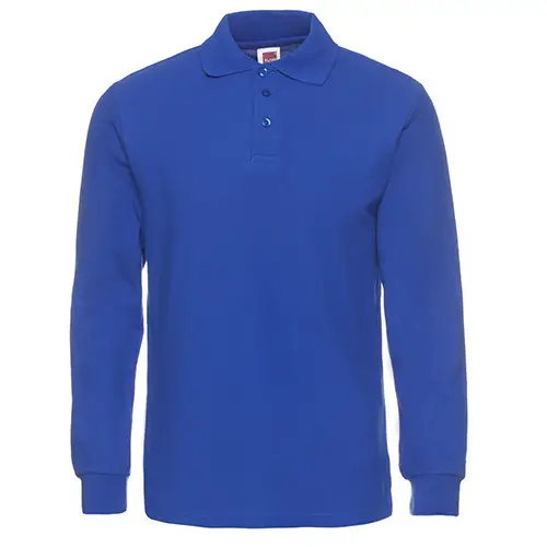 Men's Blue Long Sleeve Polo Shirt Cotton Work - Image 5