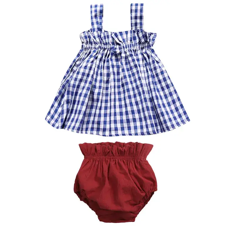 Green Plaid Camisole + Red Triangle Shorts for Girls - Image 2