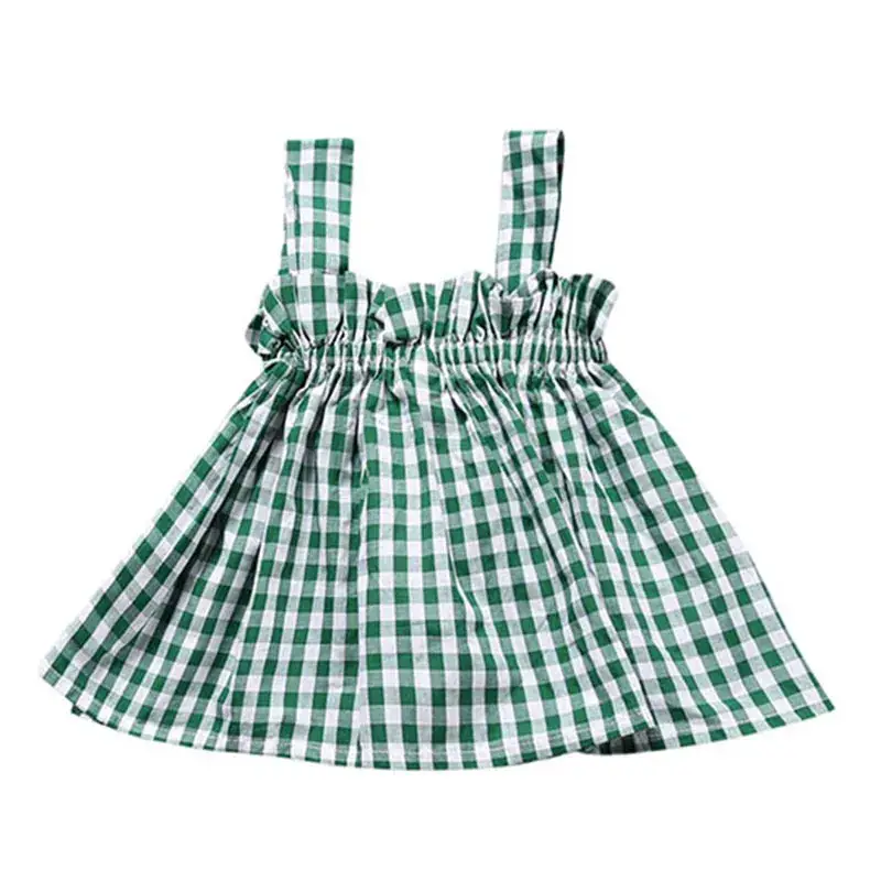 Green Plaid Camisole + Red Triangle Shorts for Girls - Image 3