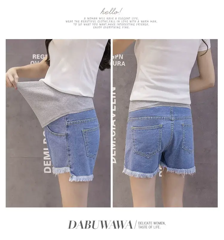 Women's Blue Denim Fringed Shorts 2023 Summer — feature 13