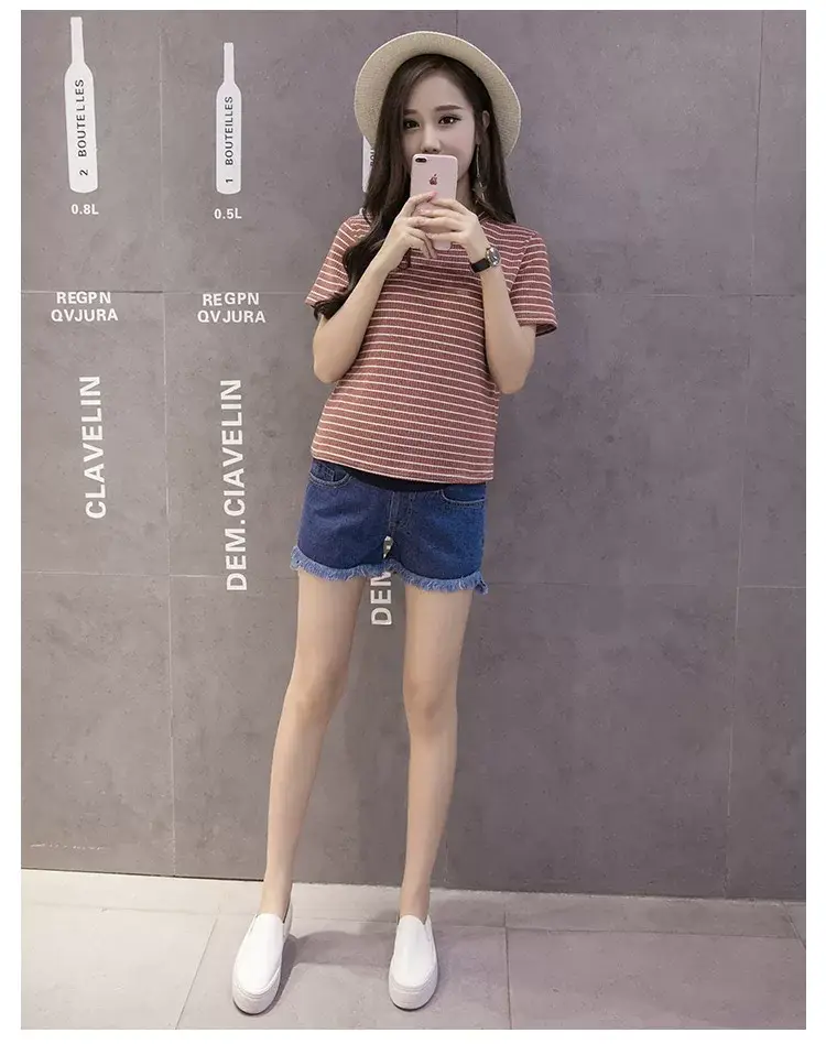 Women's Blue Denim Fringed Shorts 2023 Summer — feature 26