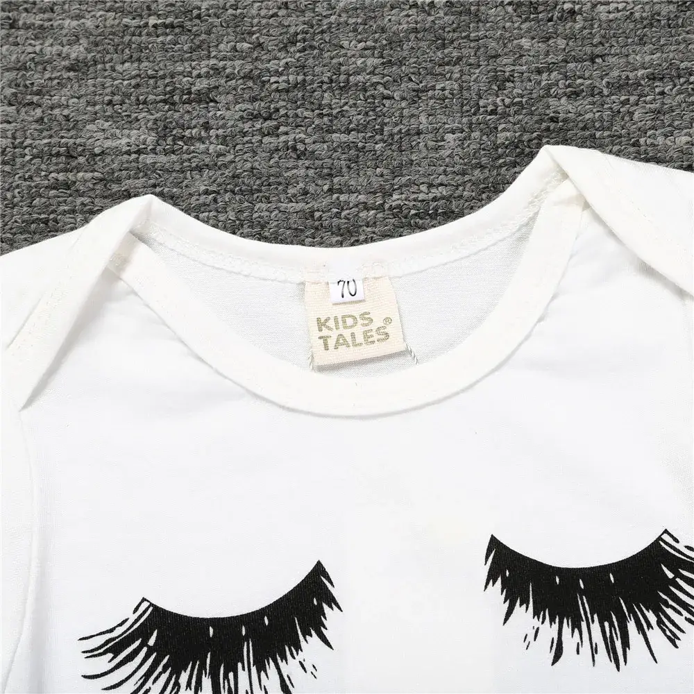 White Kids T-Shirt with Black Lashes Print - Image 4