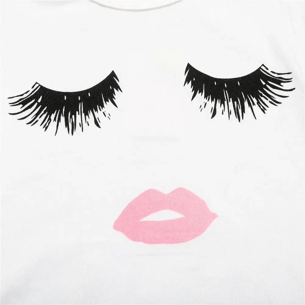 White Kids T-Shirt with Black Lashes Print - Image 5