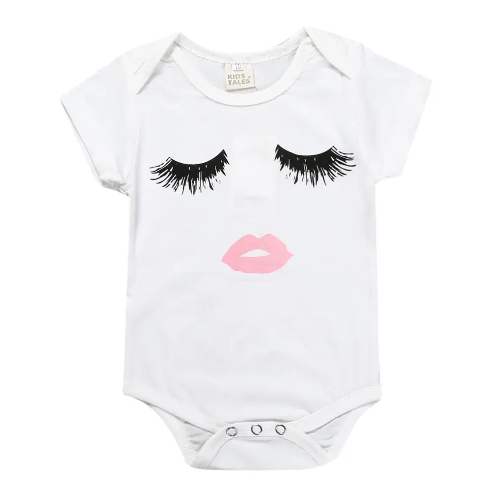 White Kids T-Shirt with Black Lashes Print