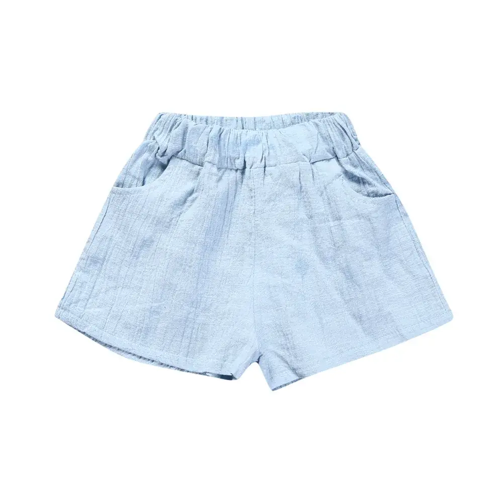 Summer Cotton Linen Shorts for Kids Girls White Blue Pink - Image 6