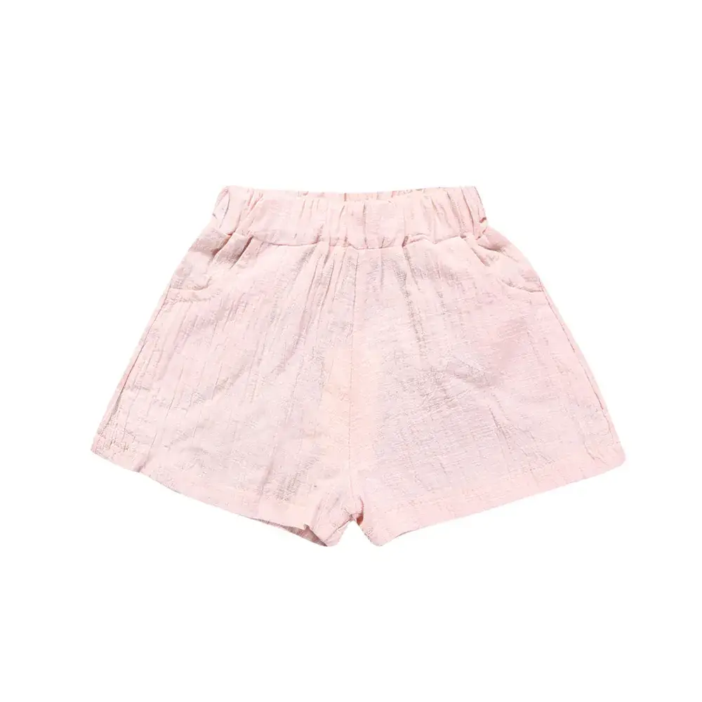 Summer Cotton Linen Shorts for Kids Girls White Blue Pink - Image 3