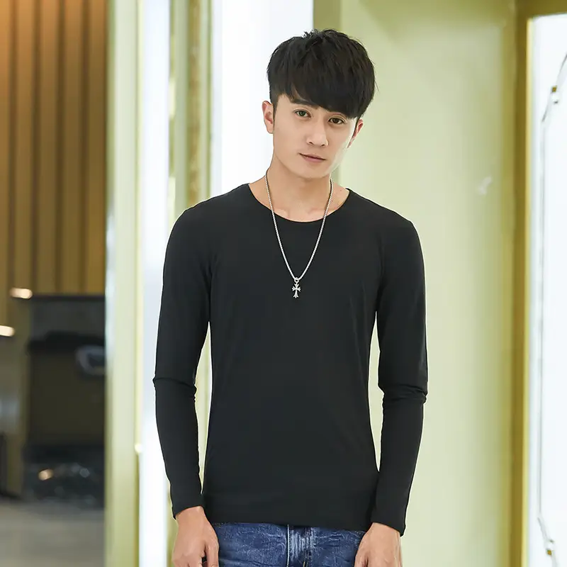 Men's Red Long Sleeve Solid Color T-Shirt — feature 1