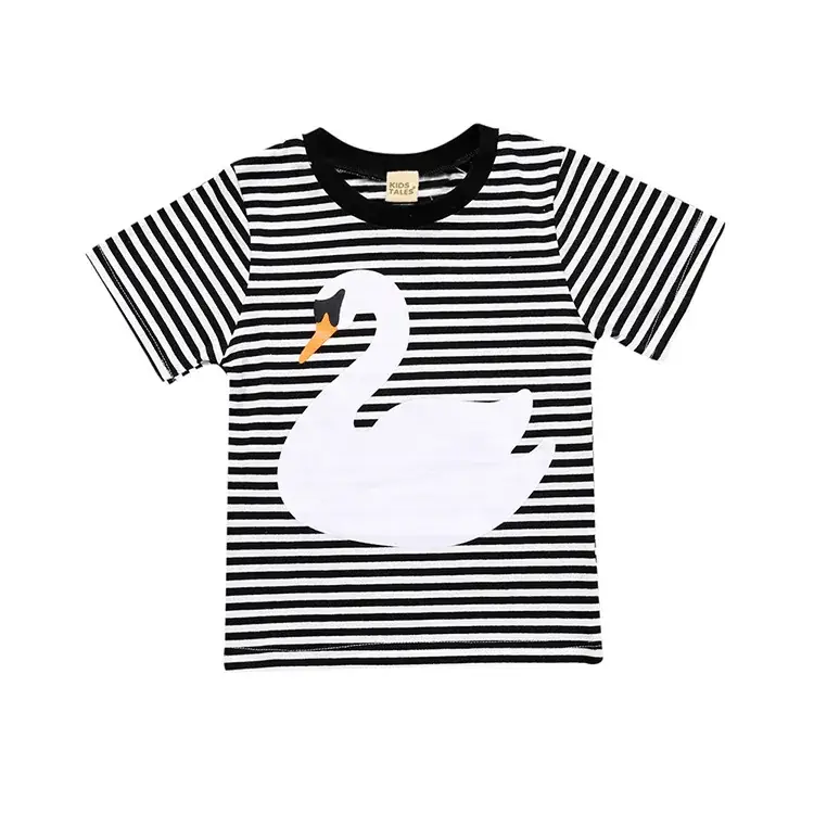 Swan Printed T-Shirt for Kids Grey Striped - Image 5