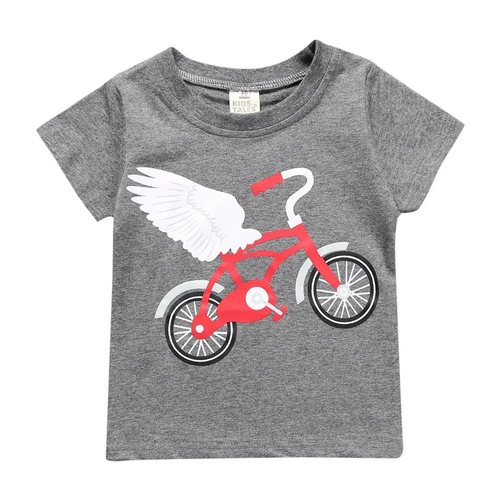 Swan Printed T-Shirt for Kids Grey Striped - Image 6