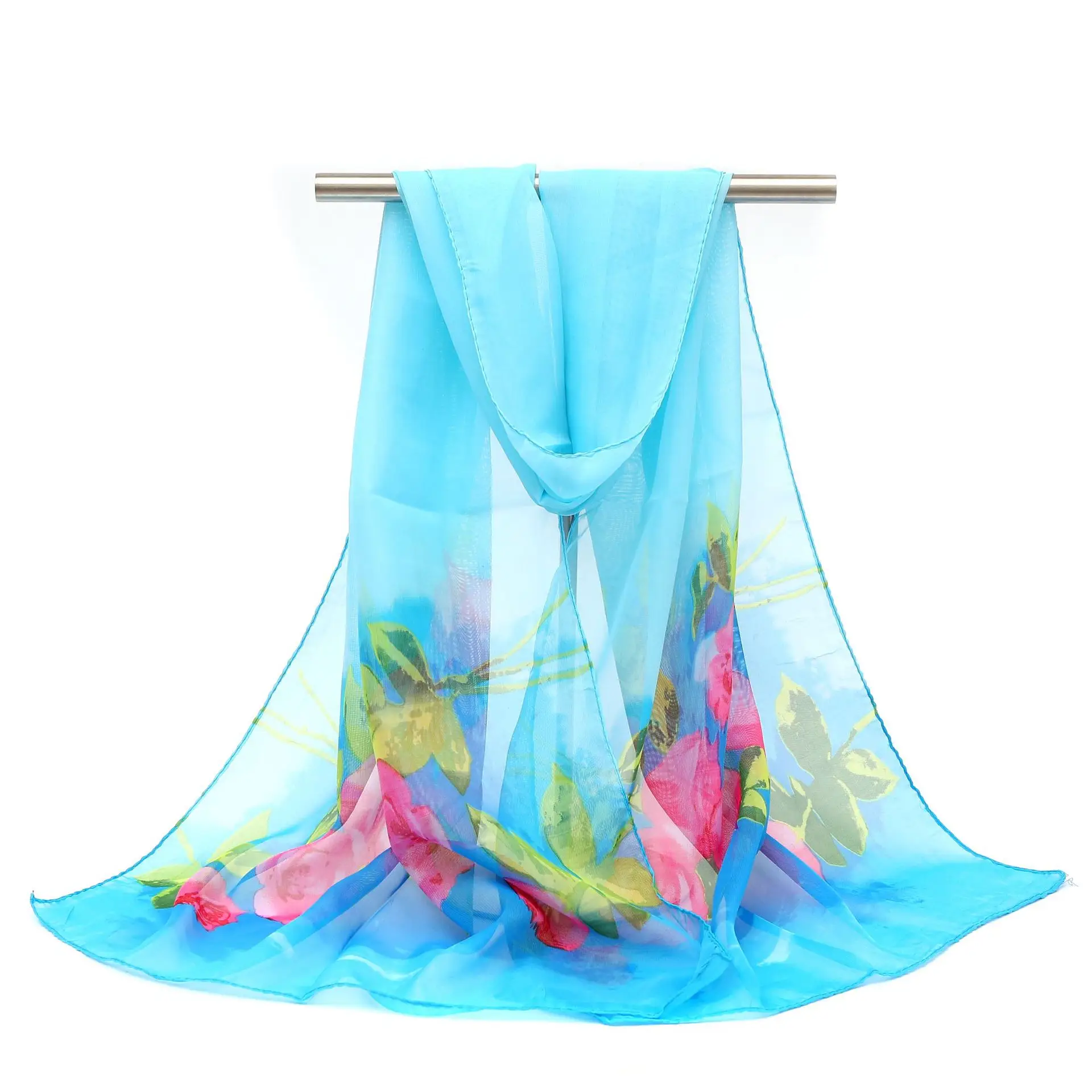 2025 Spring Printed Peacock Scarf Blue Yellow - Image 34