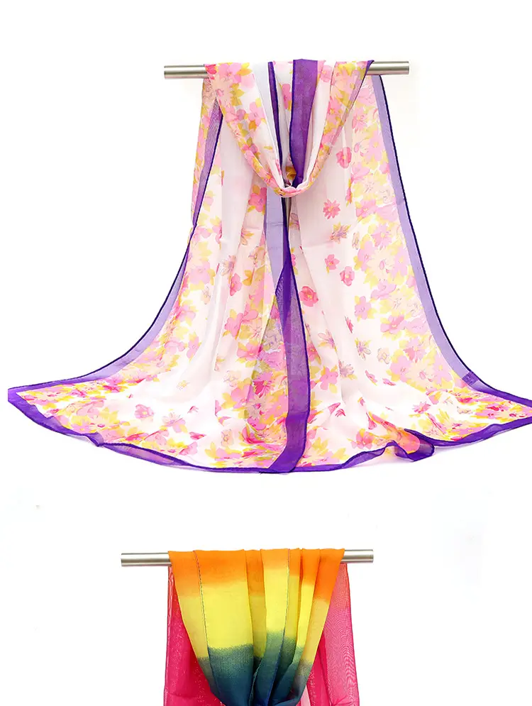 2025 Spring Printed Peacock Scarf Blue Yellow — feature 10