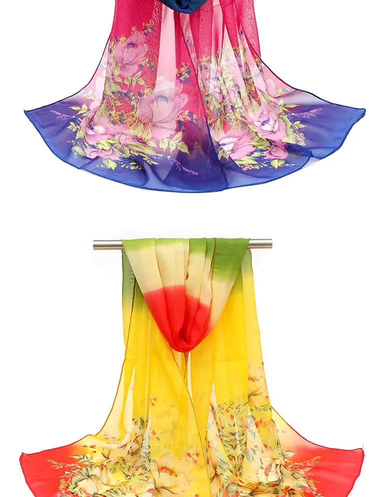 2025 Spring Printed Peacock Scarf Blue Yellow — feature 11