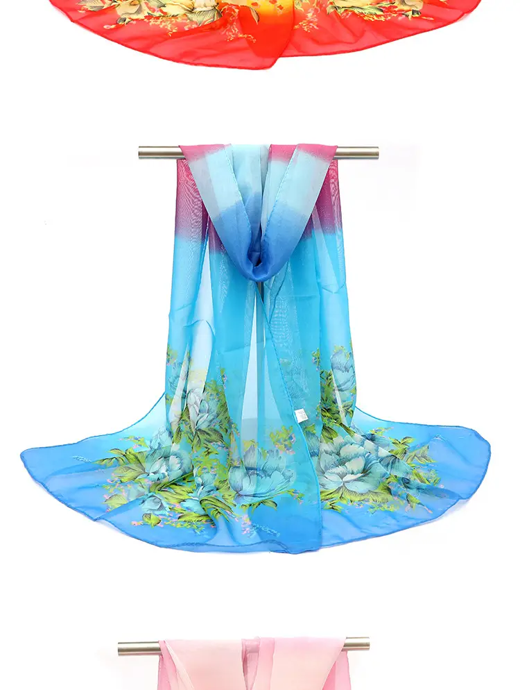2025 Spring Printed Peacock Scarf Blue Yellow — feature 12