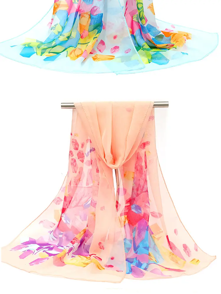 2025 Spring Printed Peacock Scarf Blue Yellow — feature 14