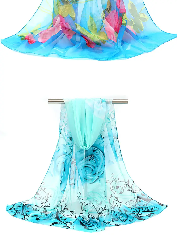 2025 Spring Printed Peacock Scarf Blue Yellow — feature 20