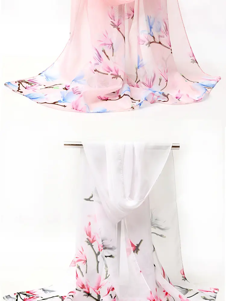 2025 Spring Printed Peacock Scarf Blue Yellow — feature 6