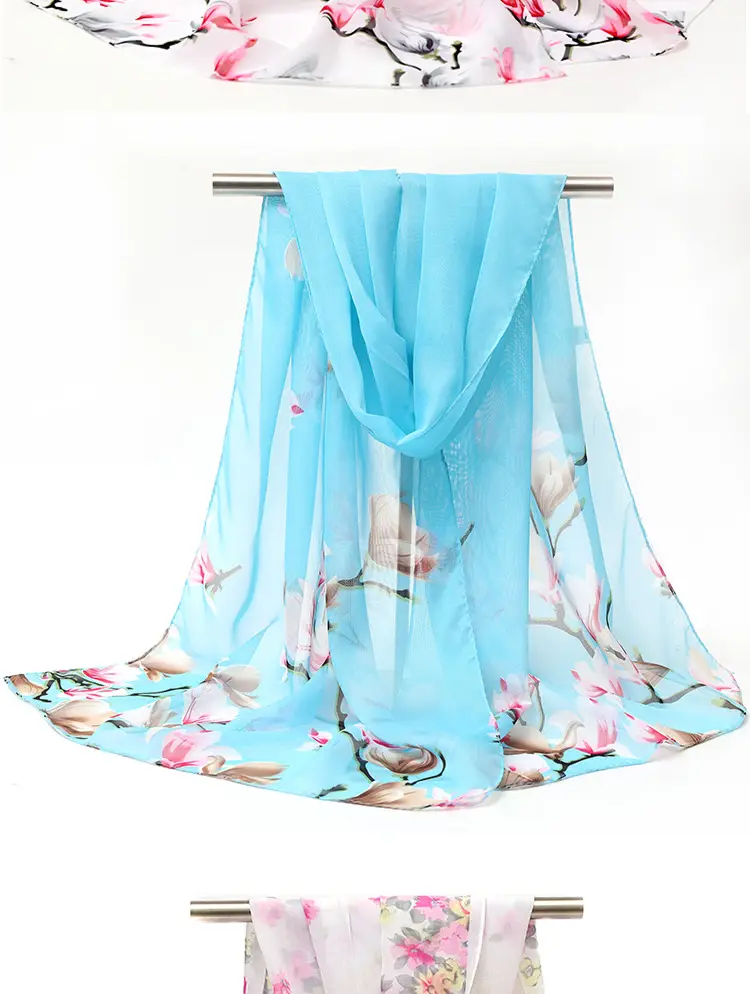 2025 Spring Printed Peacock Scarf Blue Yellow — feature 7