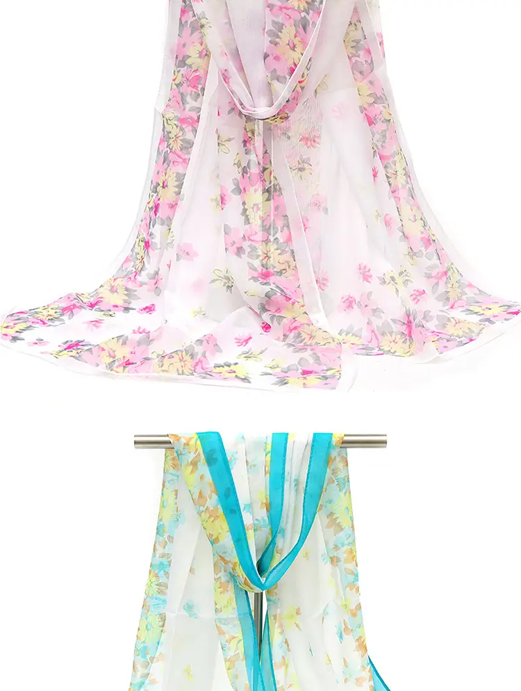 2025 Spring Printed Peacock Scarf Blue Yellow — feature 8