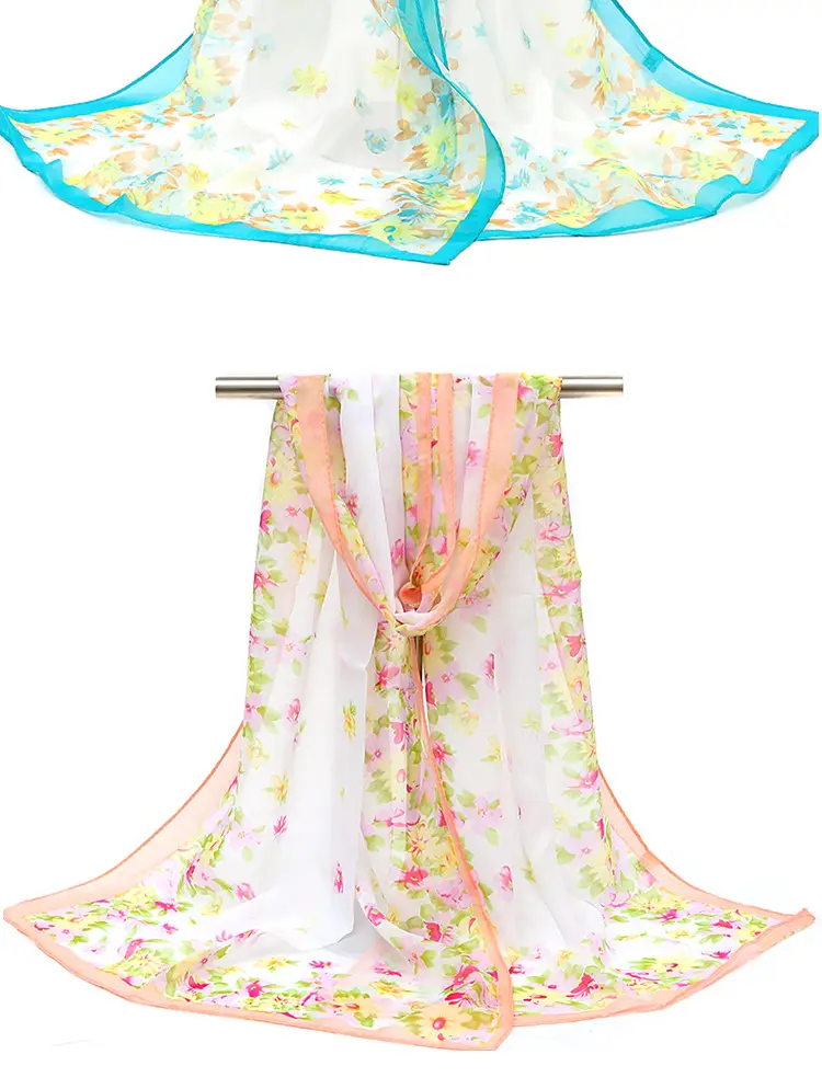 2025 Spring Printed Peacock Scarf Blue Yellow — feature 9