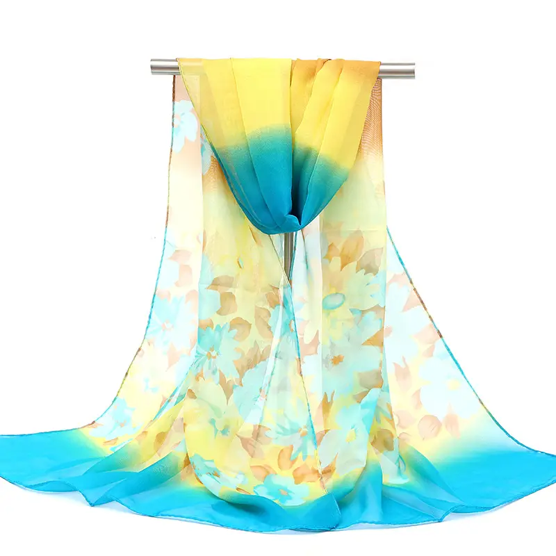 2025 Spring Printed Peacock Scarf Blue Yellow - Image 17