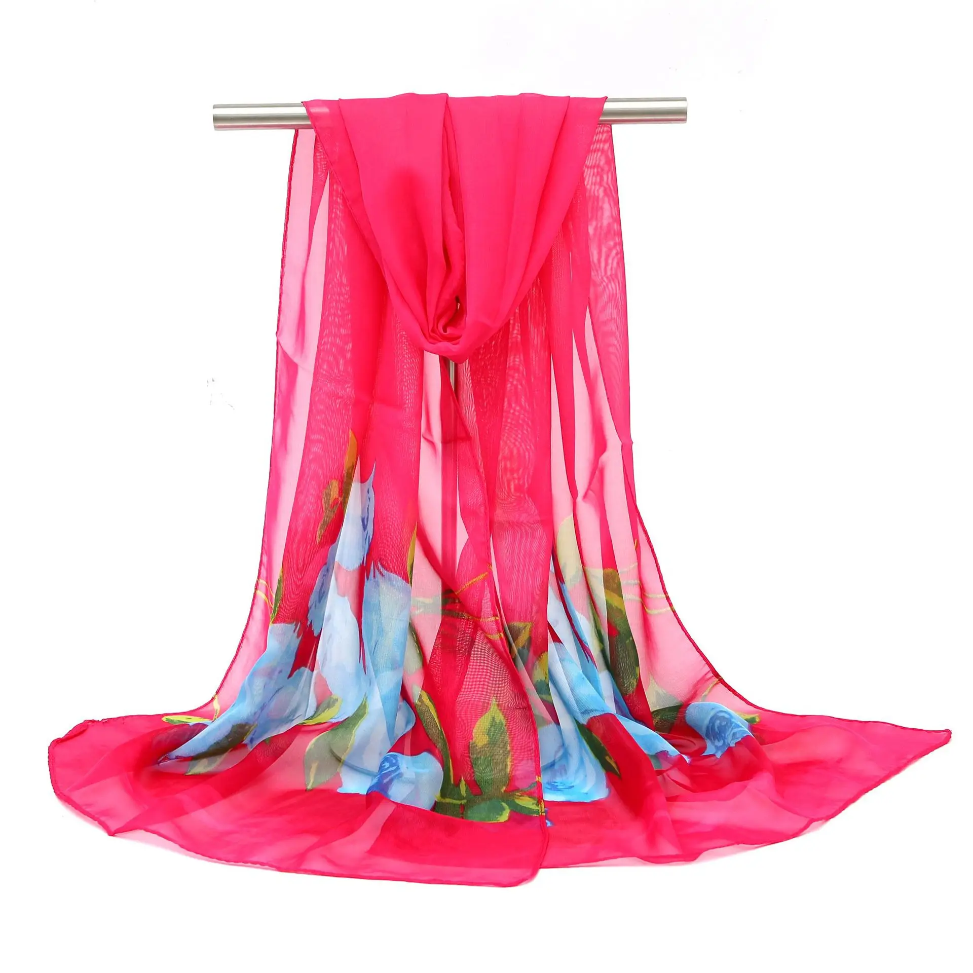 2025 Spring Printed Peacock Scarf Blue Yellow - Image 7