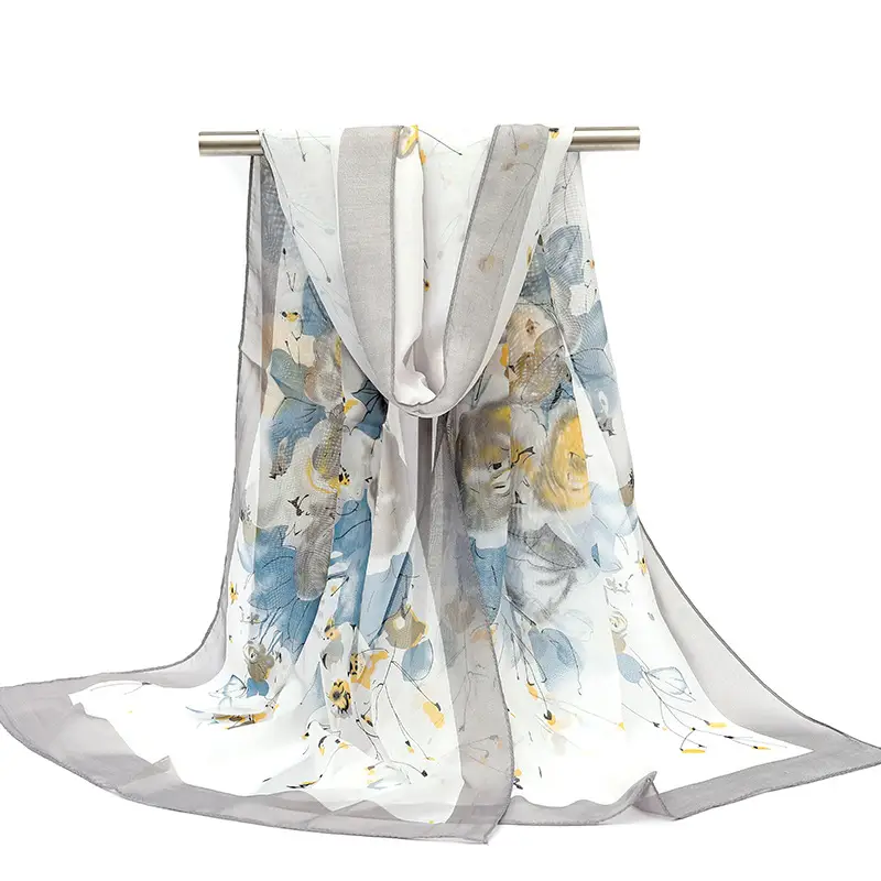 2025 Spring Printed Peacock Scarf Blue Yellow - Image 9